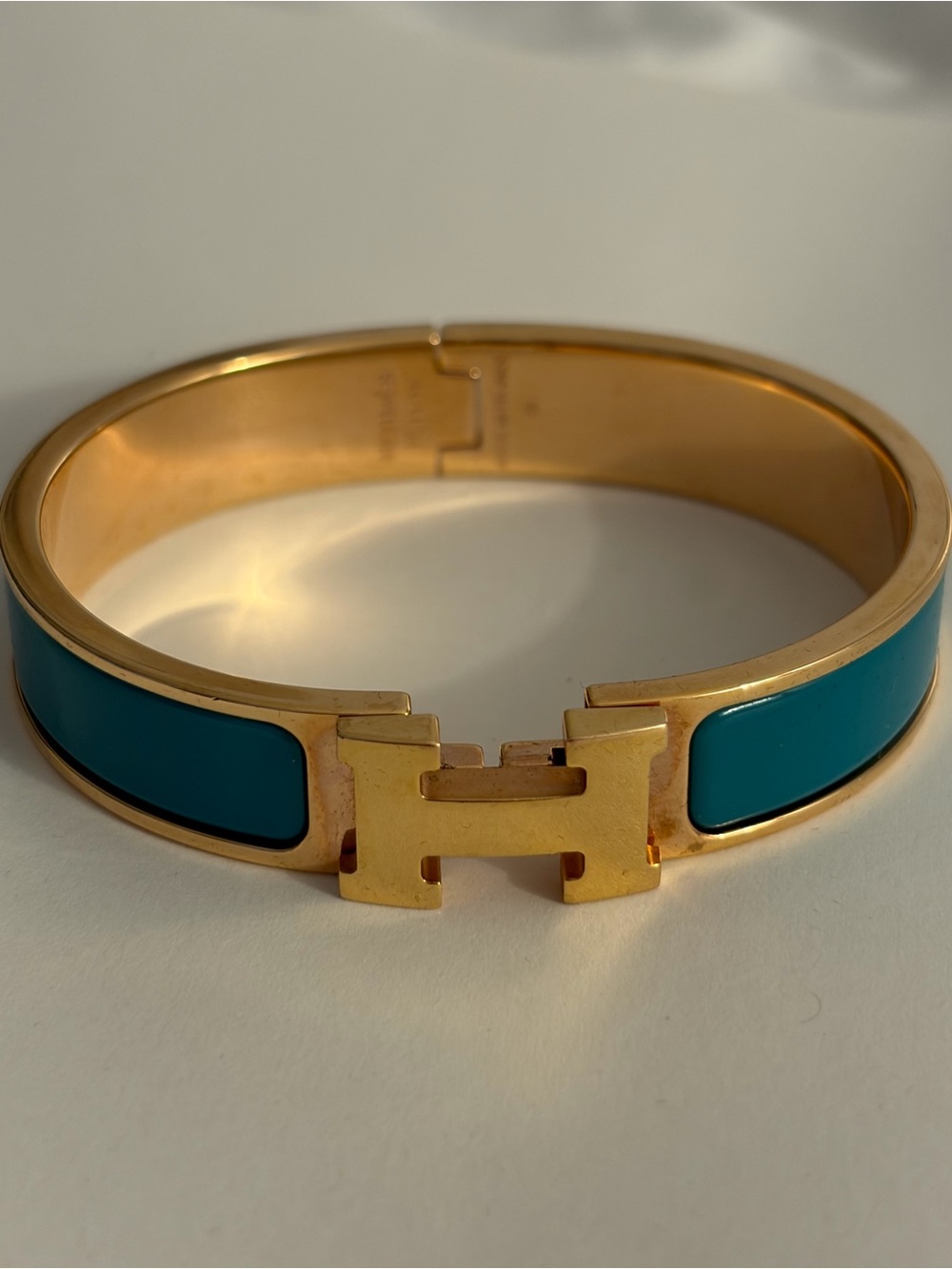 Hermes Gold-Tone Bracelet with Teal Enamel